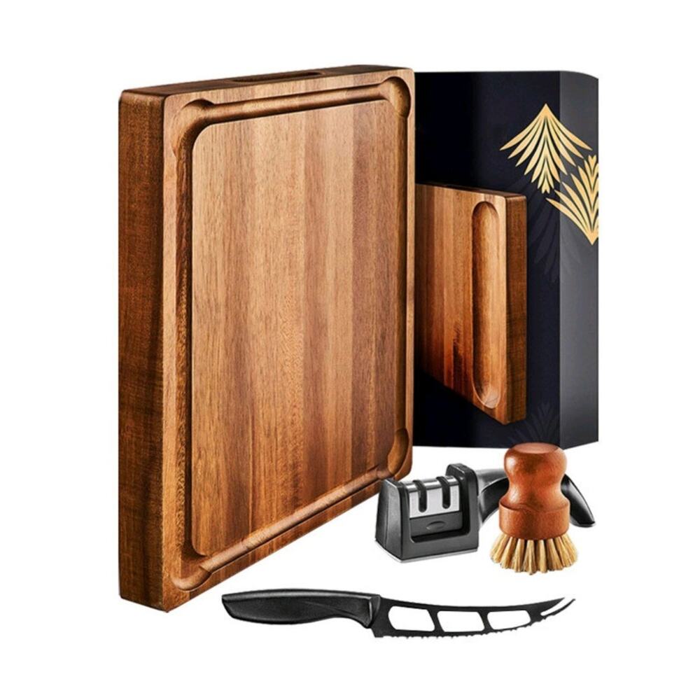 Grobes Charcuterie Board Set. Acaida Solid Wood Cutting Board, Knife, Sharpner